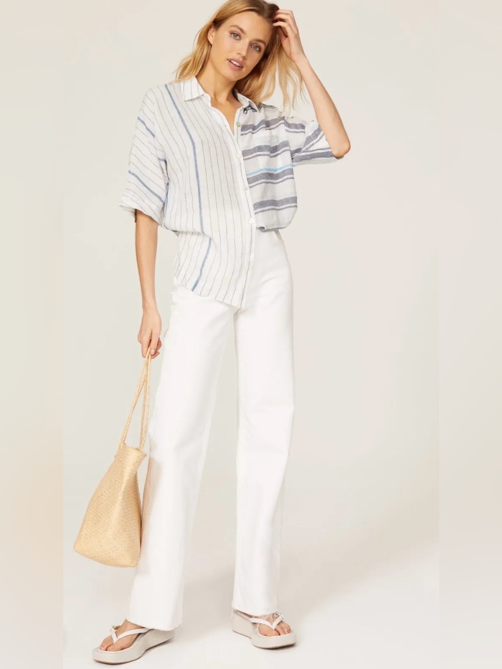 Rails Linen Blend Mixed Stripe Button Up Shirt XS